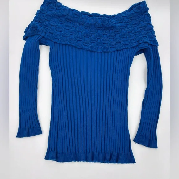 New Directions Vibrant Blue Off-Shoulder Sweater - Picture 3 of 9